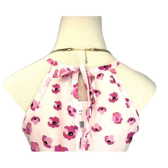 Cabi Pink Tank Top Floating Poppies Floral Tie Back Halter New - Picture 7 of 15